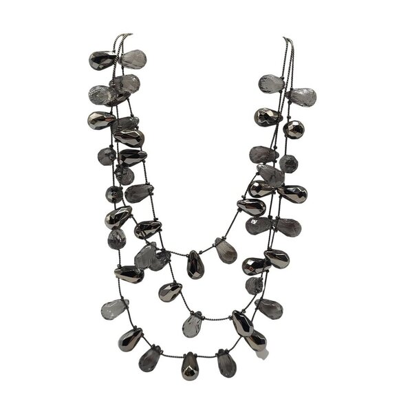 Layered Gray Silver Acrylic Faceted Teardrop Bead Necklace - Picture 1 of 4